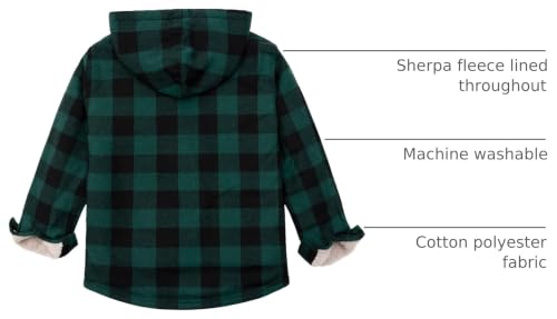 Image of ZENTHACE Boys Sherpa Fleece Lined Flannel Plaid Button Down Shirt Jacket,Hooded Flannel Shirt with Hand Pockets