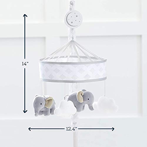 Just Born Boys and Girls Newborn Infant Baby Toddler Nursery Toy Musical Baby Crib Mobile, Grey Elephant/Clouds, One Size - Thumbnail 2