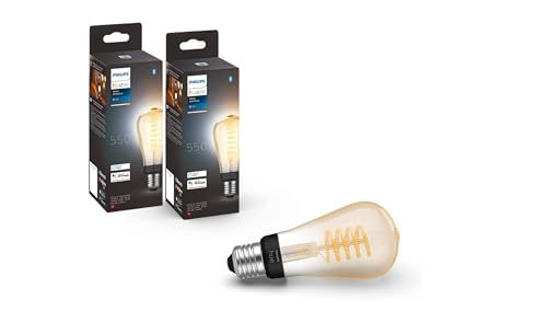 Philips Hue White Ambiance E27 Einzelpack Edison ST64 Filament 550lm, dimmbar, alle Weißschattierungen, steuerbar via App (2 Pack)