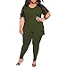 TOPSRANI Womens Plus Size 2 Piece Outfits Sweatsuits Casual Tracksuit V Neck Short Sleeve Solid Loungewear Pants Sets Army Green 3XL