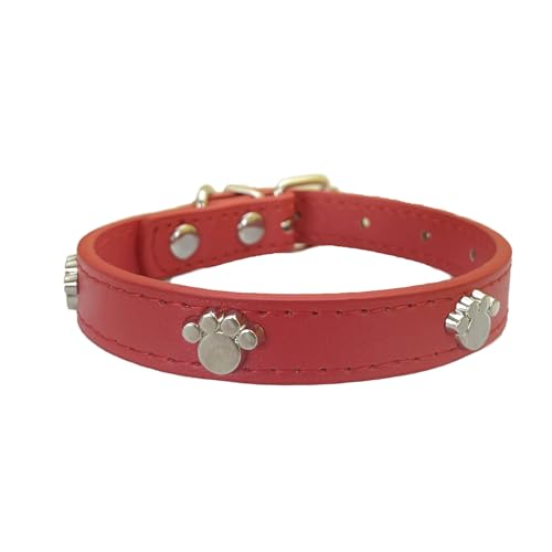 Newtensina PU Leather Cute Paw Dog Collar Puppy Collar for Small Dog - Red - S
