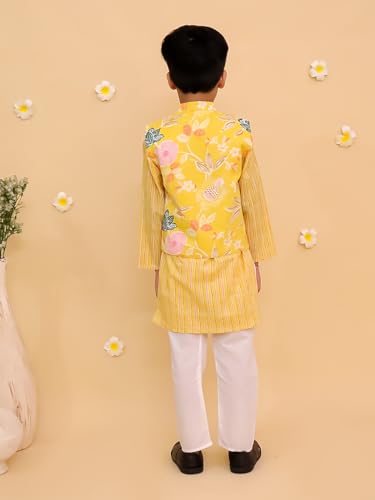 Image of The Mom Store Boys Printed Cotton Kurta Pajama Set With Jacket | Soft And Comfortable Ethnic Wear For Baby /Kids Boys | Full Sleeves Kurta Pyjama Set | Traditional Indian Outfit
