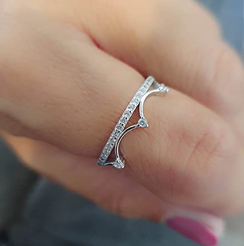 Silver Diamonds Ring - Crown Open Ring - Sterling Silver Cz Adjustable Ring - Silver Adjustable Ring - Tiny Diamonds Open Ring #TOP1