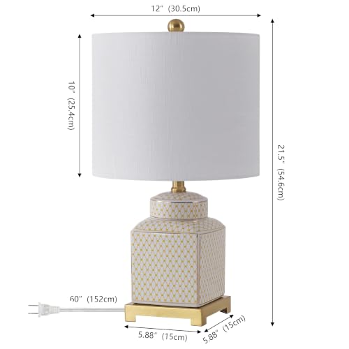 Image of JONATHAN Y Cleo 21.5 inch Yellow & White Ceramic Table Lamp with Brass Base