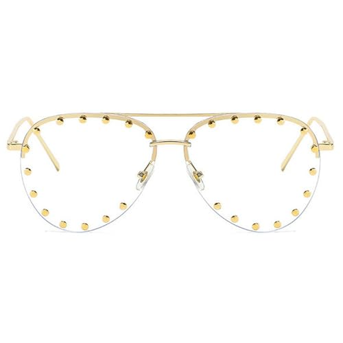 COTIA Fashion Rimless Pilot Sunglasses Women Retro Punk Rivets Personalized Toad Mirror Metal Sun Glasses UV4002