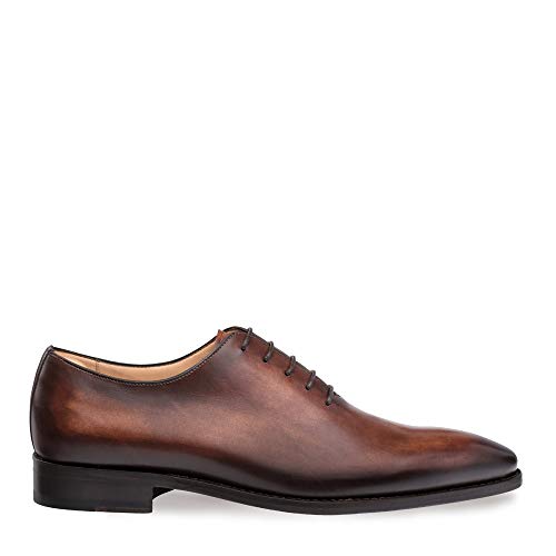 Mezlan Pamplona -  Mens Luxury Contemporary 5 Eyelet Plain Toe Balmoral - Hand-Stained Italian Calfskin, With Smooth Hand-Finishes - Handcrafted In Spain - Medium Width (9.5, Cognac) #TOP16