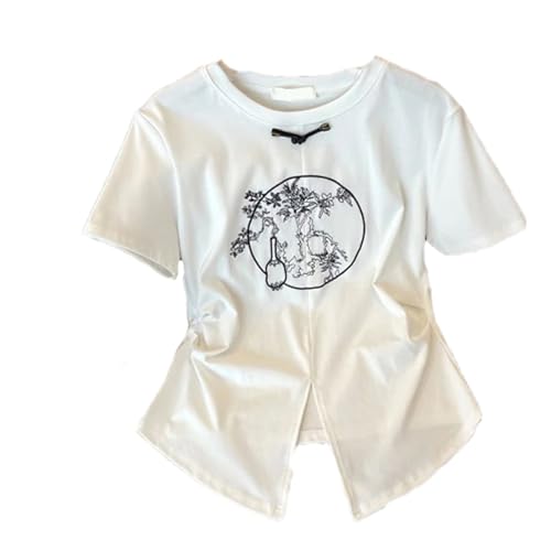 T-shirt broderie chinoise style été confortable pour les cours et sorties