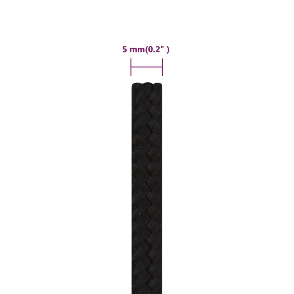 Cuerda de trabajo trenzada de poliéster negro, 5 mm, 50 m, resistente para jardín, taller y uso al aire libre, para atar, tensar y asegurar