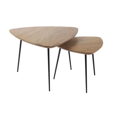 Miliboo Tables Basses gigognes Bois Massif et métal Noir (Lot de 2) Stones