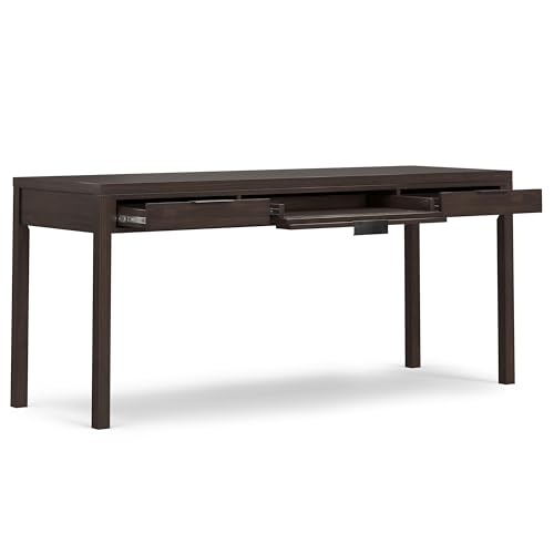 SIMPLIHOME Hollander Desk - 72-Inch Wide Solid Wood Writing Desk in Warm Walnut Brown, Contemporary Modern Home Office Computer Table for Study with 2 Drawers and Flip-Down Keyboard Tray