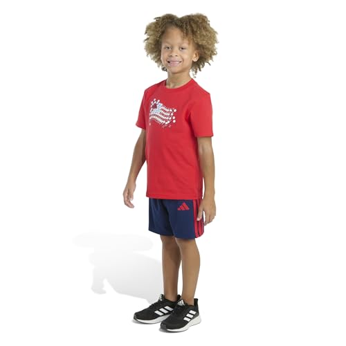 Image of adidas Kids Boys Graphic Cotton Tee 3-Stripes Short Set Casual Bottoms Casual - Red