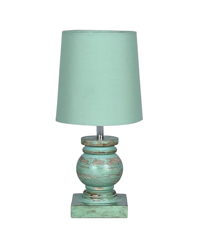 Image of Homesake Distress Small Incandescent Table Lamp for Bedroom Living Room Simple Retro Wood Grain Farmhouse Bedside Lamps Suitable for Nightstand, Gift, Trophy, (Green)