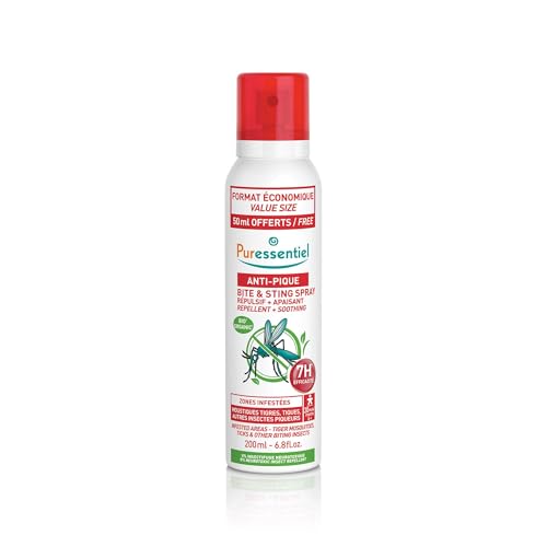 Puressentiel – Anti-Stich Mückenspray – Natürliches Insektenschutz Spray gegen Mücken, Tigermücken & Zecken – Mückenschutz für Körper & Gesicht – bis 7h Schutz – 200 ml