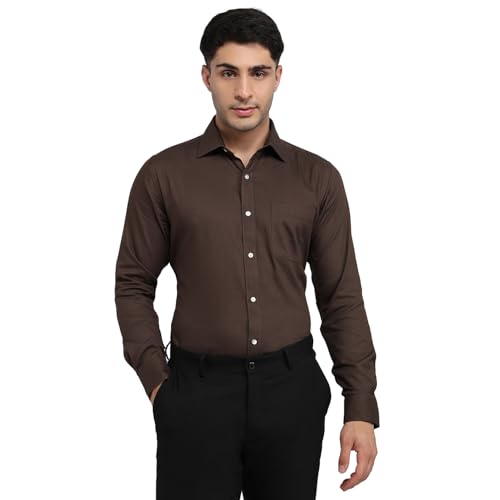 Image of Raymond Men Slim Fit Solid Pattern Pure Cotton Semi Cutaway Collar Full Sleeve Formal Shirt