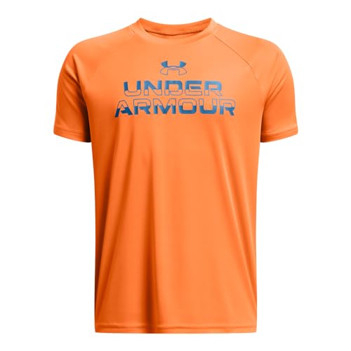 Under Armour Maglietta a maniche corte da ragazzo Tech Split Wordmark, (810) Atomic / / Photon Blue, XS