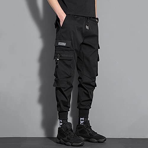 Astellarie Mens Casual Jogger Elastic Waist Pants Streetwear Hip Hop Cargo Pants with Multi Pockets4