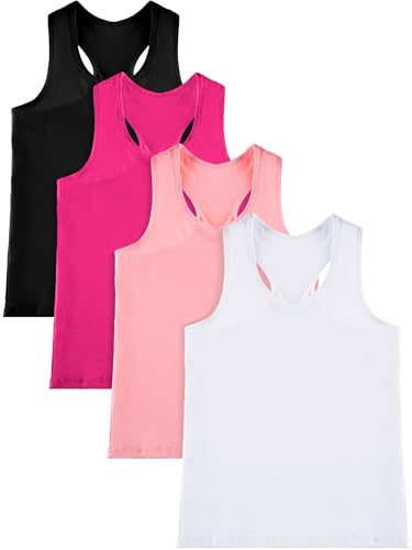 Image of SATINIOR 4 Pieces Girls Dance Tank Tops Racerback Crop Tops Sleeveless Dance Clothes for Girls Gymnastics