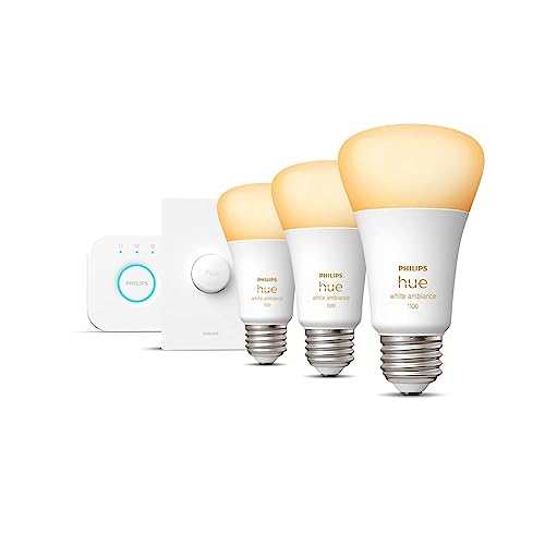 Image of Philips Hue 3 Smart Bulb 60W White Ambiance with Smart Button Starter Kit, 16 Millions Colors, Works with Amazon Alexa, Google Assistant, Apple HomeKit