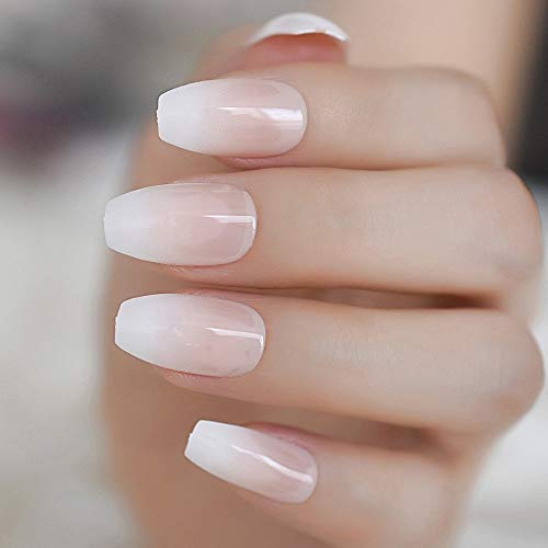 CoolNail Pink Nude White Ombre French Ballerina Coffin False Nails Gradient Natural Manicure Press on Fake Nails Tips Daily Office Finger Wear