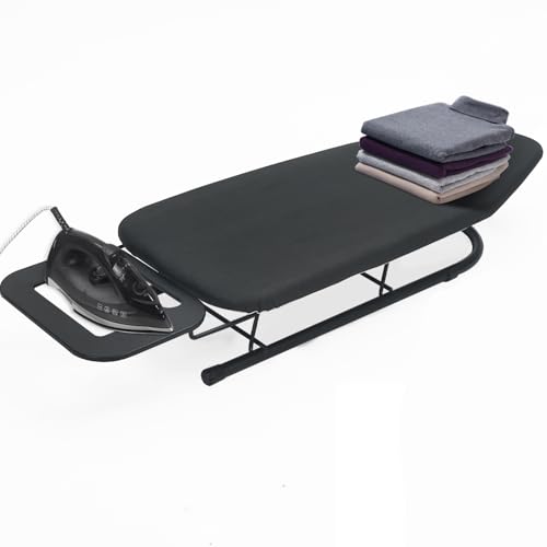 Rainberg Tabla de planchar de mesa, diseño plegable pequeño, patas plegables antideslizantes, funda 100% algodón con capa de espuma, soporte para plancha de vapor, ligera, espacio limitado, 76 x 30 cm