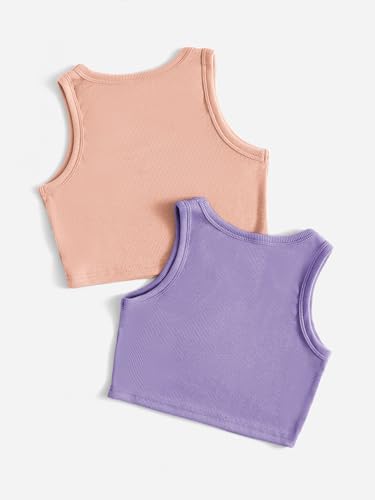Image of Milumia Girl's 2 Pack Ribbed Knit Sleeveless Round Neck Casual Baisc Crop Tank Top