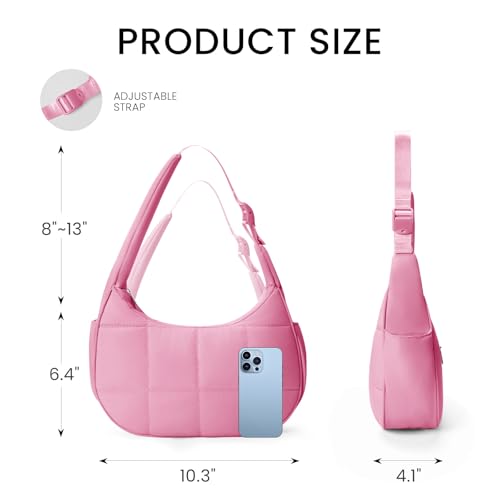 Image of Small Puffer Crescent Shoulder Bag for Women Lightweight Water-Resistant Nylon Purse with Adjustable Strap & Multiple Pockets