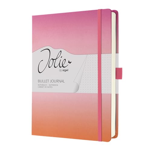 SIGEL JB103 Bullet Journal Notebook A5+ Dotted hardcover 200 Pages 120 g/m Paper | for Hand Lettering Organisation & journaling | Elastic Closure Pink/Orange Jolie