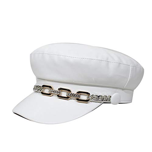 DOSOMI Womens Fashion Newsboy Cap Pu Leather Lady Fiddler Cap Retro Bakerboy Cabbie Hat for Women Teen Girl White