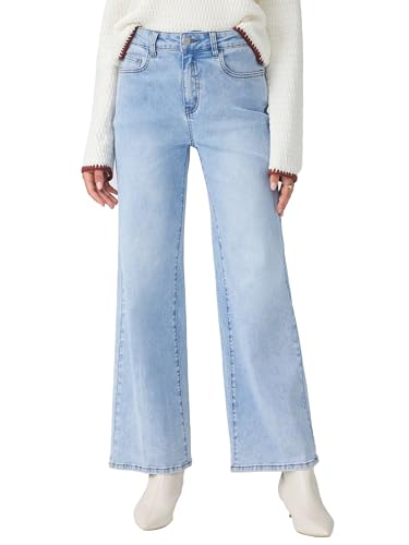 CIDER Women's Middle Waist Straight Leg Jeans Light Wash Denim Casual Going Out Pants2