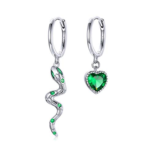 Boucles d'oreilles serpent argent 925 cœur vert CZ le cadeau romantique parfait pour femme