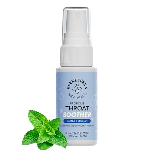 Propolis Throat Soother by Beekeeper's Naturals – Maximum Throat Relief w/ Menthol, Slippery Elm, Bee Propolis Extract – Fast-acting & Cooling Comfort (1.0 oz)(Pack of 1)