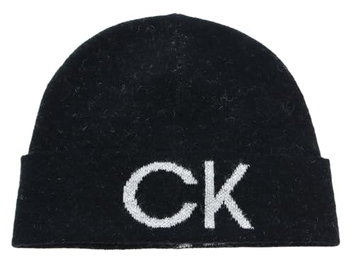 Calvin Klein Damen Elevated Monogram Beanie Strickmütze, Black, Einheitsgröße