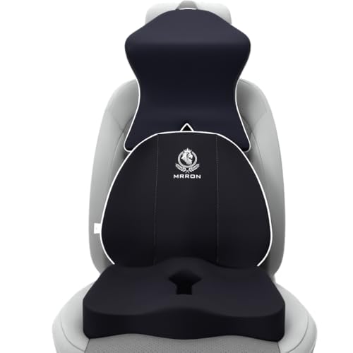 Image of MRRON Memory Foam Posture Corrector Car Seat Cushions Combo | Orthopedic Backrest, Coccyx Cushion & Neckrest | Ergonomic Lumbar Comfort Seat Cushion | Reduces Sciatica (Black, Spine Support)