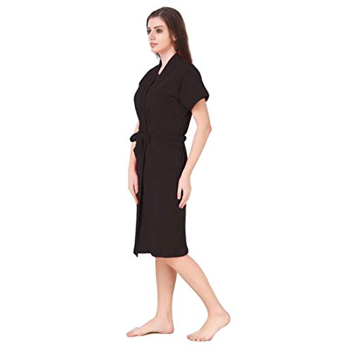 Image of bathrobes terry cotton free size bathrobe for women, bathsuit fit up to 42 inches chest size ladies - Royal Black bathrobe