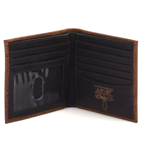Image of ARIAT Men's Pebbled Bull Hide Leather Bifold Wallet (Brown)