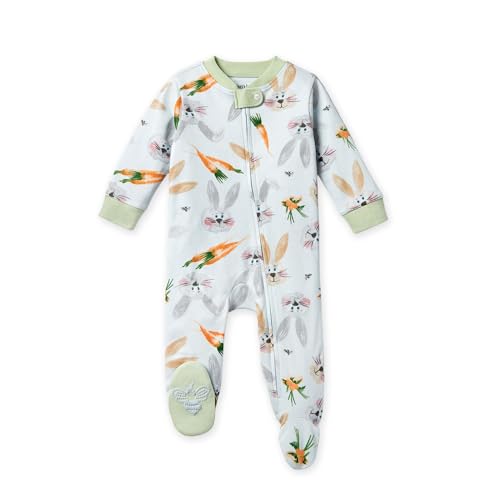 Image of Burt's Bees Baby Girls' Loose Fit Organic Cotton Sleep and Play One-Piece Zip Front Footed Pajamas