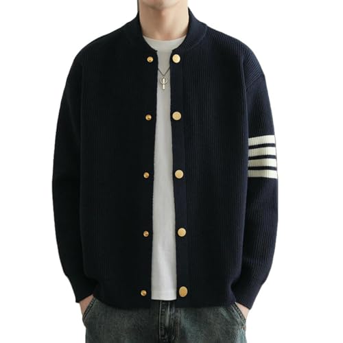 Pull en tricot pour homme style japonais avec col de baseball et boutons