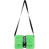 Satiniertes Innenfutter DKNY KIDS Tasche aus Kunstpelz hellgrün mit Logo Clipverschluß 25 x 18 x 5 cm