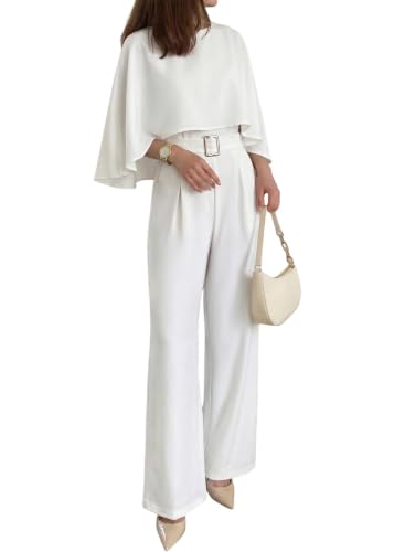 Pink Queen White Jumpsuits For Women Party Cape Sleeve Wide Leg Romper M