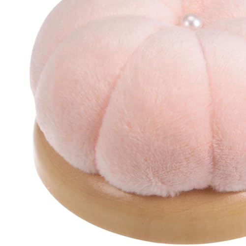Wooden Base Pin Cushion, Japanese Style Round Needle Holder for Sewing, Quilting, Embroidery, Needlework, DIY Crafts (Pink)