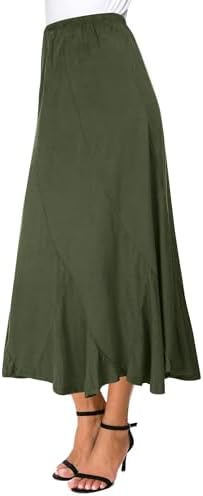 Urban CoCo Women's Faux Suede Elastic Waist Midi Long Skirt A Line Women Flowy Fall Winter Skirts