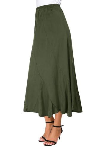 Urban CoCo Women's Faux Suede Elastic Waist Midi Long Skirt A Line Women Flowy Fall Winter Skirts