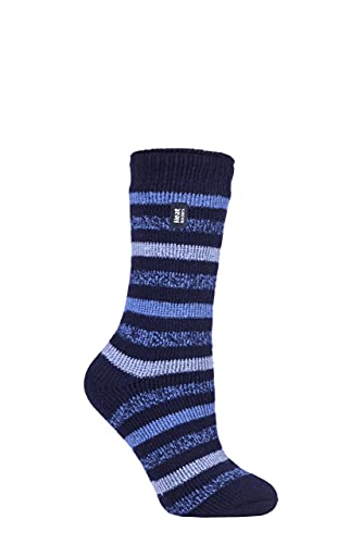 HEAT HOLDERS SOCKSHOP - Calzini termici da donna, 2.3 TOG, confezione da 1, Pulsante rosa a righe blu navy, 32-36