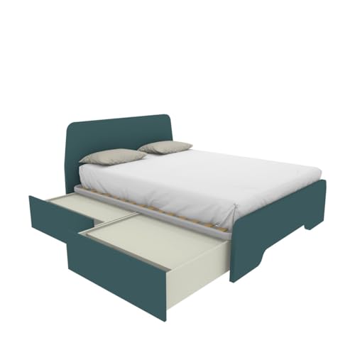 MOBILFINO CAMERETTE Cama de matrimonio 160 x 200 con cabeceros moldeados y cajones – Verde petróleo, izquierda