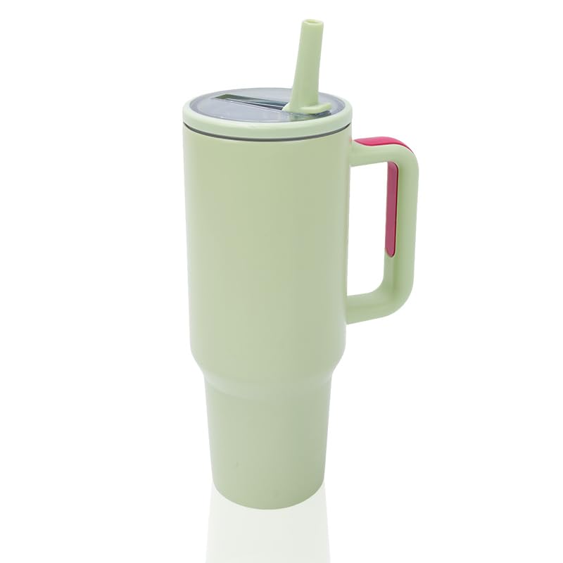 Y·J&H 40oz (1200ml) Travel Tumbler Double Wall Vacuum Insulated Coffee Mug Stainless Steel Coffee Cup with Handle and Flip Straw, BPA Free - Grass Green — image 1