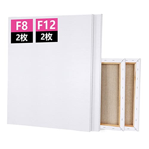 YTOPRO キャンバス F12 F8 麻綿 油絵 張りキャンバス 画材 木枠 キャンバスボード 厚手オイル漏れ防止 壁に掛ける アーティスト画布 油絵画・アクリル兼用 キャンパス 油絵具 セット 部屋飾り (（F8,F12）4枚セット)