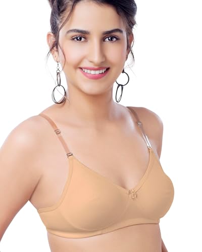 Image of Brida Monica Women's Wide Strap Bra - Soft Hosiery Cotton, Non-Padded, Wireless, Seamless Full Coverage T-Shirt Bra