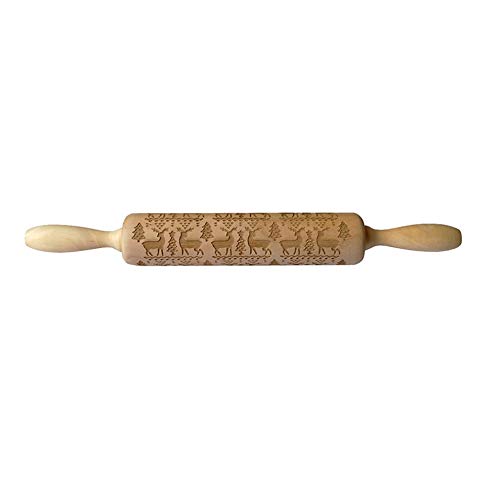 Amiley Engraved Embossing Rolling Pin with Christmas Symbols for Baking Embossed Cookies Wooden Rolling Pins