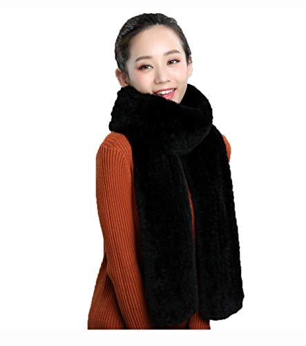 DTLDYG Fourrure de Lapin Rex Réel Écharpe pour Hommes et Femmes Hiver Chaud (Noir)