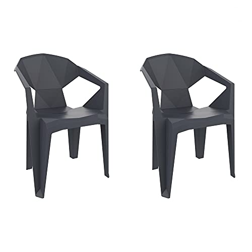 resol grupo RESOL Delta Set 2 Sillas de Jardín Apilables con Reposabrazos de Diseño Moderno para Terraza, Porche o Balcón con Filtro UV No Pierde Color y de Fácil Mantenimiento - Color Gris Oscuro